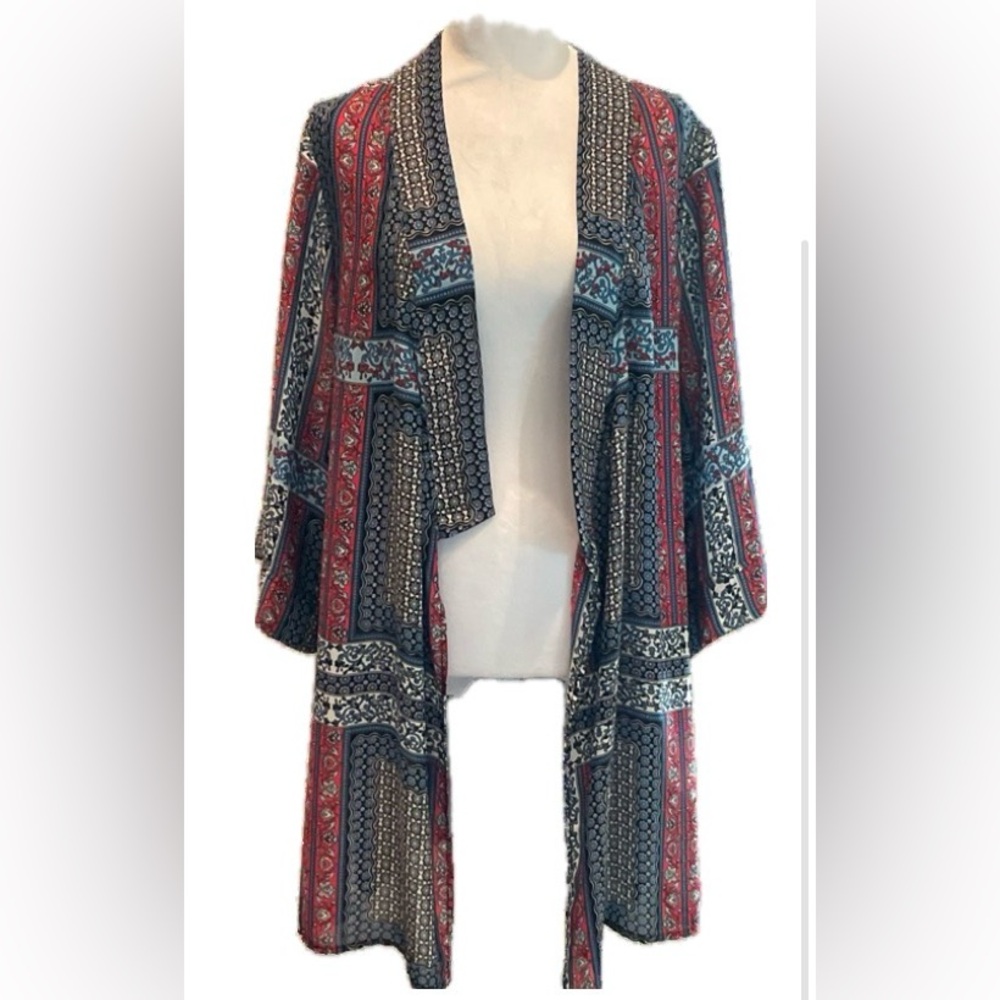 *** Tahari Floral Bohemian Patterned Open Front Kimono/Duster